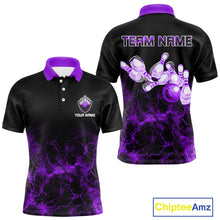 Load image into Gallery viewer, Personalized Men's bowling shirts Purple lightning Bowling Ball Pins bowling jerseys for Bowler NQS10634