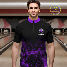Load image into Gallery viewer, Personalized Men's bowling shirts Purple lightning Bowling Ball Pins bowling jerseys for Bowler NQS10634