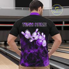 Load image into Gallery viewer, Personalized Men's bowling shirts Purple lightning Bowling Ball Pins bowling jerseys for Bowler NQS10634