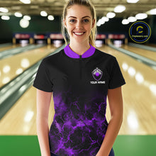Load image into Gallery viewer, Personalized Women's bowling shirts Purple lightning Bowling Ball Pins bowling jerseys for Bowler NQS10634