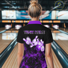 Load image into Gallery viewer, Personalized Women's bowling shirts Purple lightning Bowling Ball Pins bowling jerseys for Bowler NQS10634