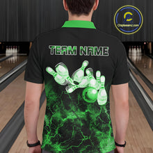 Load image into Gallery viewer, Personalized Men's bowling shirts Green lightning Bowling Ball Pins bowling jerseys for Bowler NQS10635