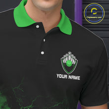 Load image into Gallery viewer, Personalized Men's bowling shirts Green lightning Bowling Ball Pins bowling jerseys for Bowler NQS10635