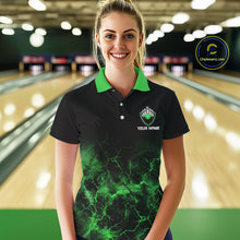 Load image into Gallery viewer, Personalized Women's bowling shirts Green lightning Bowling Ball Pins bowling jerseys for Bowler NQS10635