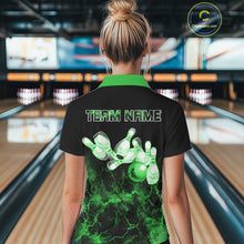 Load image into Gallery viewer, Personalized Women's bowling shirts Green lightning Bowling Ball Pins bowling jerseys for Bowler NQS10635