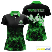 Load image into Gallery viewer, Personalized Women's bowling shirts Green lightning Bowling Ball Pins bowling jerseys for Bowler NQS10635