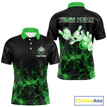 Load image into Gallery viewer, Personalized Men's bowling shirts Green lightning Bowling Ball Pins bowling jerseys for Bowler NQS10635
