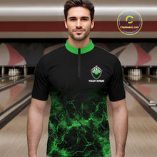 Load image into Gallery viewer, Personalized Men's bowling shirts Green lightning Bowling Ball Pins bowling jerseys for Bowler NQS10635