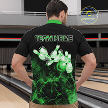 Load image into Gallery viewer, Personalized Men's bowling shirts Green lightning Bowling Ball Pins bowling jerseys for Bowler NQS10635