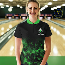 Load image into Gallery viewer, Personalized Women's bowling shirts Green lightning Bowling Ball Pins bowling jerseys for Bowler NQS10635