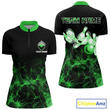 Load image into Gallery viewer, Personalized Women's bowling shirts Green lightning Bowling Ball Pins bowling jerseys for Bowler NQS10635