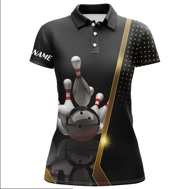 Custom Black bowling shirt for women – personalized team jersey front view