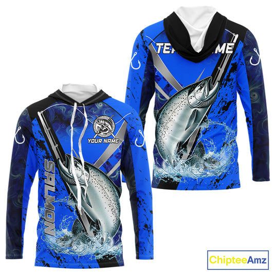 Blue Camo Salmon fishing custom Chinook Salmon sun protection long sleeve fishing shirts for Team NQS10132