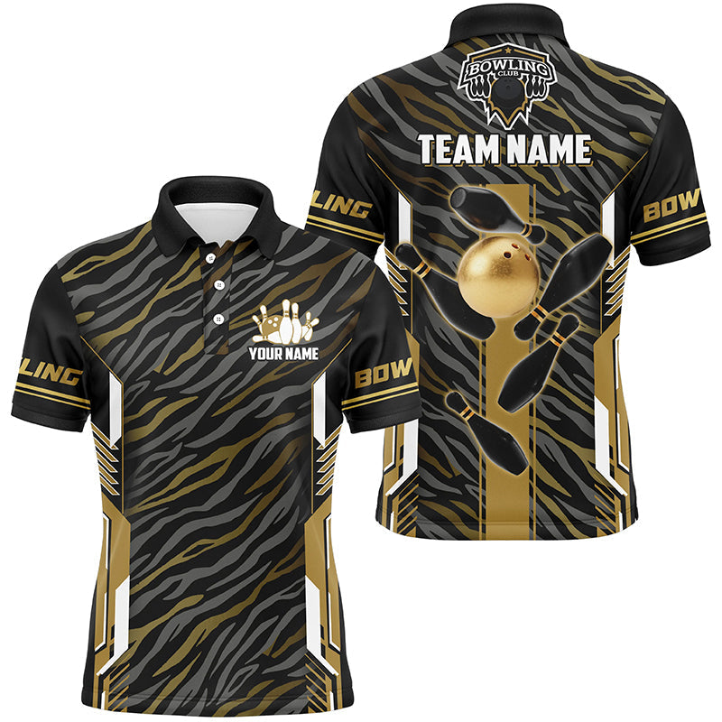 Black And Gold zebra pattern Bowling Shirts For Men, Personalized Bowling Team Jerseys Bowler Outfit NQS8300