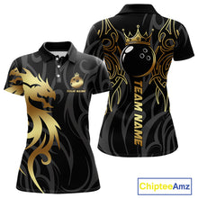 Load image into Gallery viewer, Black and Gold Dragon tribal crown Bowling ball Shirts for Women Custom Bowling Team League Jerseys NQS10903