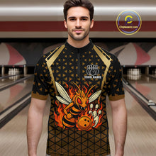 Load image into Gallery viewer, Custom Black and Gold Bee Bowling Polo, Quarter Zip Shirts For Men, Bee Bowling Team Bowlers Outfit NQS10911