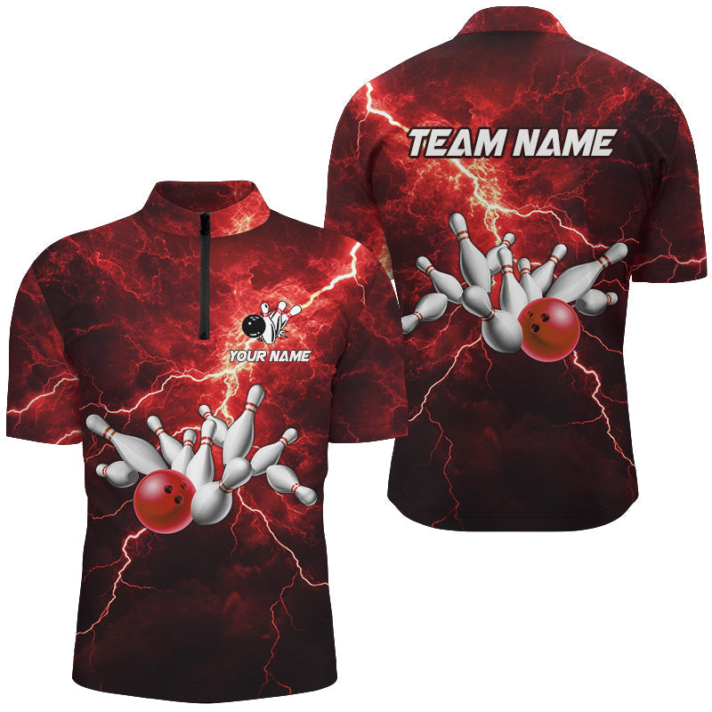 Mens bowling shirts Custom red lightning thunder Bowling Team Jersey, gift for team Bowlers NQS8533