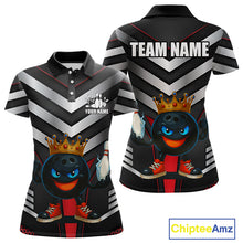 Load image into Gallery viewer, Funny Bowling Shirts Black & Silver Metal Team Women Bowling Polo, 1/4 Zip Shirt Custom bowling gifts NQS10942