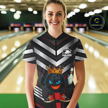 Load image into Gallery viewer, Funny Bowling Shirts Black & Silver Metal Team Women Bowling Polo, 1/4 Zip Shirt Custom bowling gifts NQS10942