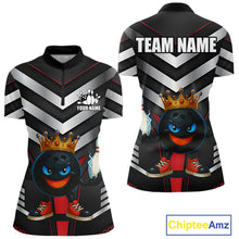 Load image into Gallery viewer, Funny Bowling Shirts Black & Silver Metal Team Women Bowling Polo, 1/4 Zip Shirt Custom bowling gifts NQS10942