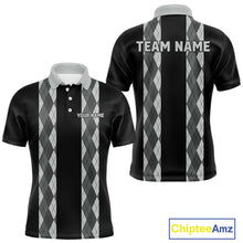 Load image into Gallery viewer, Retro Gray argyle pattern Black Bowling shirts For Men custom bowling team jerseys Bowler Outfits NQS10545
