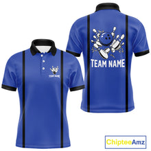Load image into Gallery viewer, Retro Bowling Polo, Quarter Zip shirts For Men custom bowling team shirts Bowler Outfits | Blue NQS10546