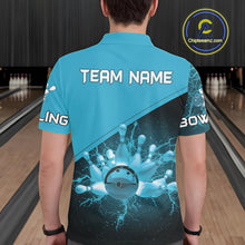 Load image into Gallery viewer, Men bowling polo, 1/4 zip shirts Custom light blue lightning thunder Bowling Team Jersey Bowlers Gift NQS10592