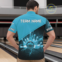 Load image into Gallery viewer, Men bowling polo, 1/4 zip shirts Custom light blue lightning thunder Bowling Team Jersey Bowlers Gift NQS10592
