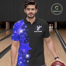 Load image into Gallery viewer, Men bowling Polo, Quarter Zip shirts Custom Blue Stars Bowling Team Bowlers Jersey NQS10598