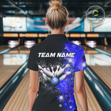 Load image into Gallery viewer, Women's bowling Polo, Quarter Zip shirts Custom Blue Stars Bowling Team Bowlers Jersey NQS10598