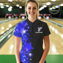 Load image into Gallery viewer, Women's bowling Polo, Quarter Zip shirts Custom Blue Stars Bowling Team Bowlers Jersey NQS10598