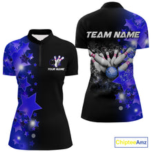Load image into Gallery viewer, Women's bowling Polo, Quarter Zip shirts Custom Blue Stars Bowling Team Bowlers Jersey NQS10598