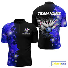 Load image into Gallery viewer, Men bowling Polo, Quarter Zip shirts Custom Blue Stars Bowling Team Bowlers Jersey NQS10598