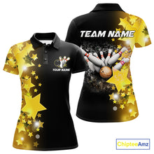 Load image into Gallery viewer, Women's bowling Polo, Quarter Zip shirts Custom Gold Stars Bowling Team Bowlers Jersey NQS10599