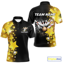 Load image into Gallery viewer, Men bowling Polo, Quarter Zip shirts Custom Gold Stars Bowling Team Bowlers Jersey NQS10599