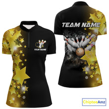 Load image into Gallery viewer, Women's bowling Polo, Quarter Zip shirts Custom Gold Stars Bowling Team Bowlers Jersey NQS10599
