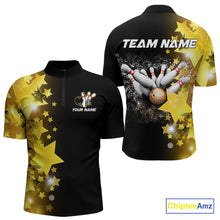 Load image into Gallery viewer, Men bowling Polo, Quarter Zip shirts Custom Gold Stars Bowling Team Bowlers Jersey NQS10599