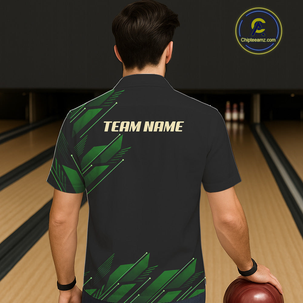 Black & Green Camo Skull Lightning Bowling Hawaiian shirt Custom Team bowling button-up shirt NQS11657