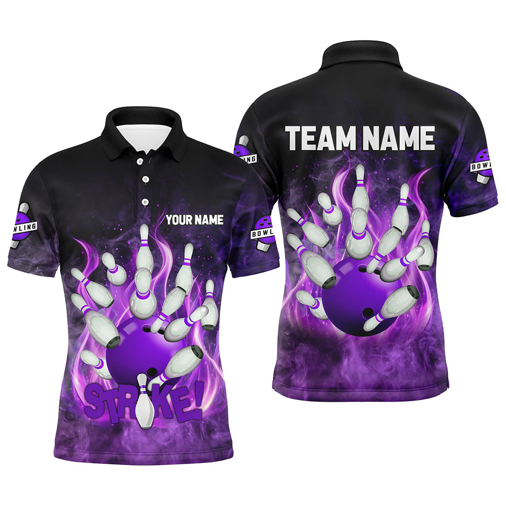 Purple Flame Strike Bowling Shirts For Men Custom Bowling Team League Jerseys, mens bowling shirts NQS8476