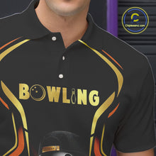 Load image into Gallery viewer, Black and Gold Funny bowling ball and pins Bowling shirts for Men Custom cool bowling team jerseys NQS10273