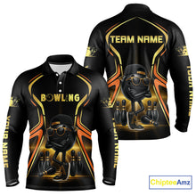 Load image into Gallery viewer, Black and Gold Funny bowling ball and pins Bowling shirts for Men Custom cool bowling team jerseys NQS10273