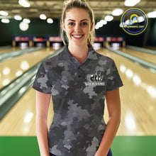 Load image into Gallery viewer, Bowling Polo, Quarter Zip shirts For Women Custom bowling ball & pins black camo Bowling Team Jersey NQS10889