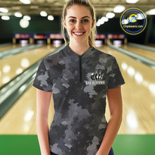 Load image into Gallery viewer, Bowling Polo, Quarter Zip shirts For Women Custom bowling ball & pins black camo Bowling Team Jersey NQS10889