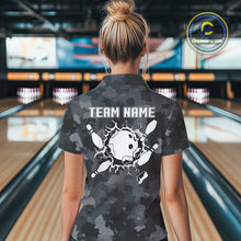 Load image into Gallery viewer, Bowling Polo, Quarter Zip shirts For Women Custom bowling ball & pins black camo Bowling Team Jersey NQS10889