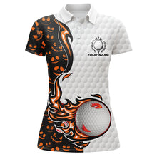 Load image into Gallery viewer, Halloween pattern orange golf ball Womens polo shirts custom halloween golf shirts, gifts for golfer NQS8091