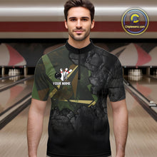 Load image into Gallery viewer, Green Camo Black Bowling Polo, Quarter Zip Shirts for Men Custom Team Bowling Jersey NQS10929