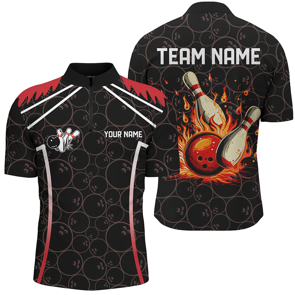 Black camo Bowling League Jerseys For Men Custom Retro Flame Bowling Shirts For Team Bowlers | Red NQS7557