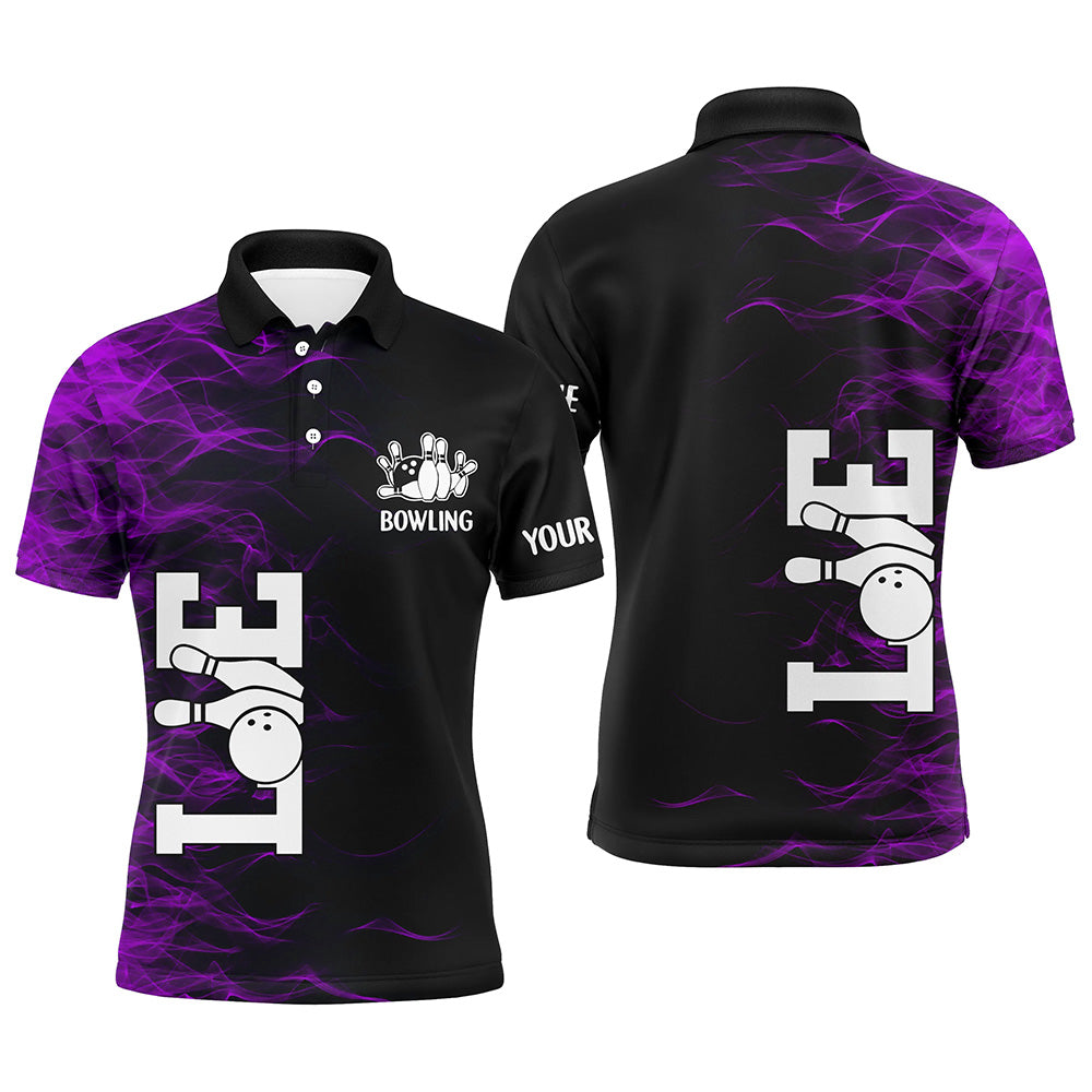 Purple Flame Bowling Custom Men Bowling Polo, Quarter zip Shirts Bowling Team Jerseys Tournament NQS8410