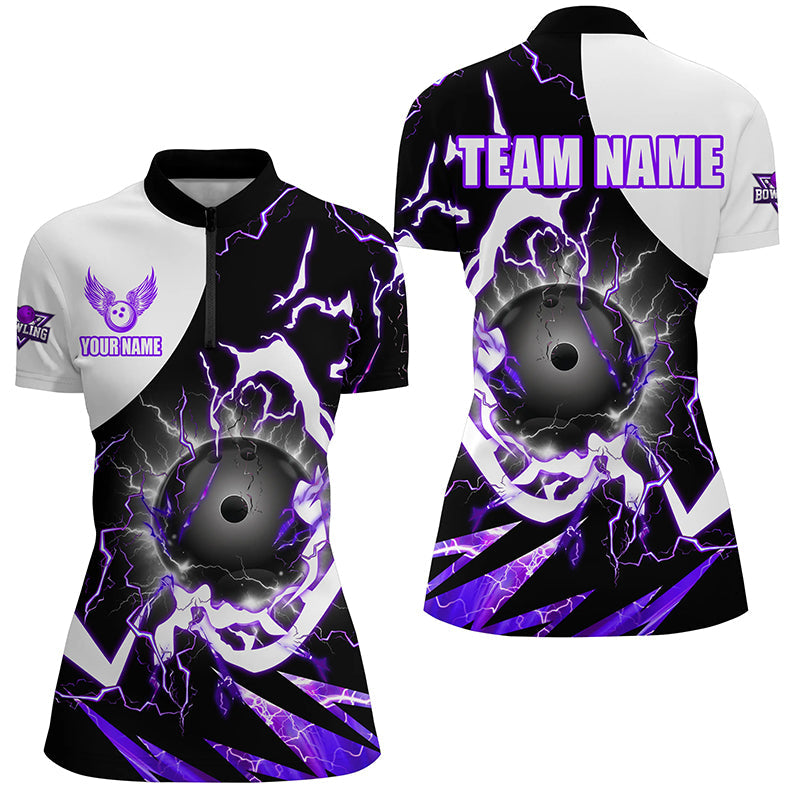 Purple Lightning thunder bowling Team league jerseys custom Womens Bowling Polo, Quarter zip Shirts NQS8231