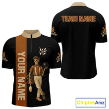Load image into Gallery viewer, Black and Brown Skull Retro Bowling Polo, Quarter Zip Shirts For Men Custom Team Bowling Jersey NQS10859